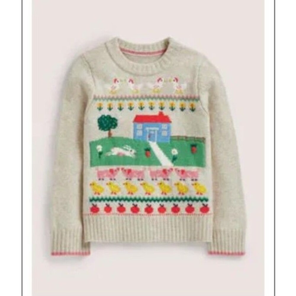 Mini Boden Girls Farm Animals Fair Isle Jumper/ knit Sweater  size 8/9 GUC - Picture 10 of 10